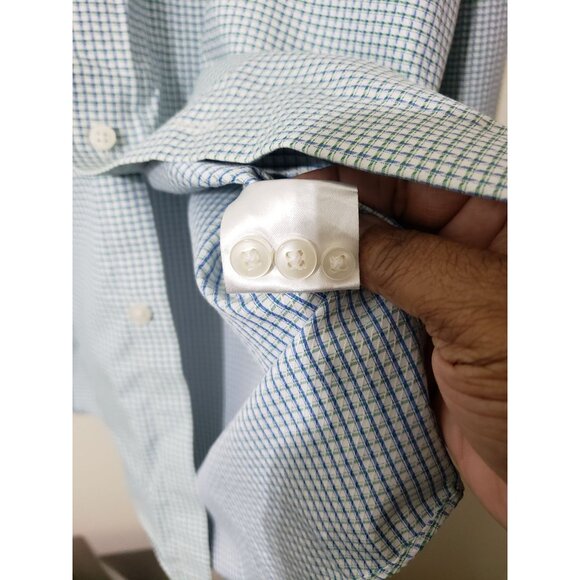 Egara blue, green and white plaid, casual button down long sleeve shirt, size XL - Picture 7 of 8